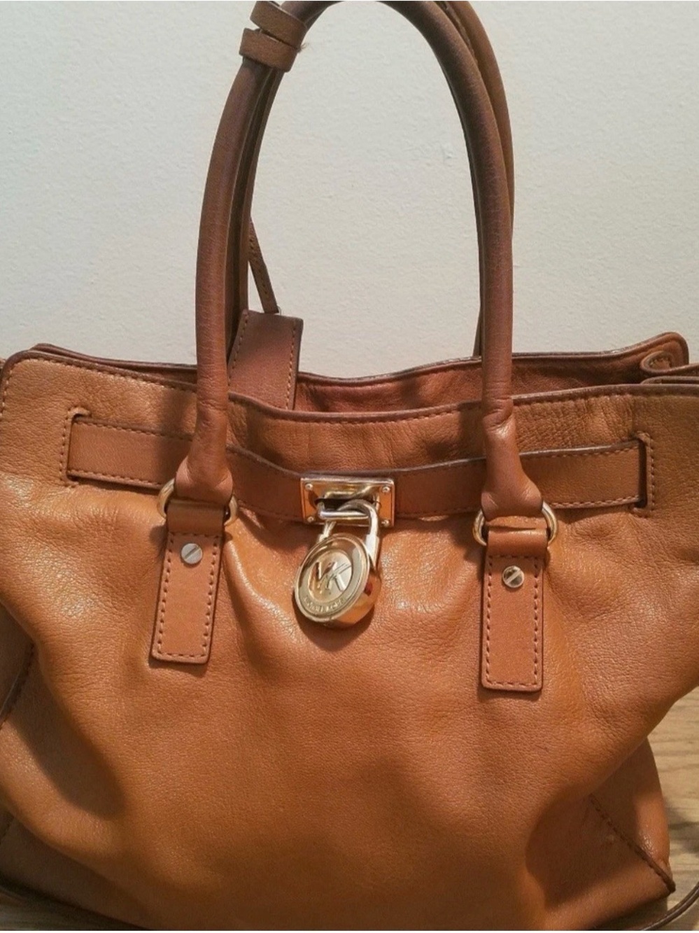 Michael Kors Hamilton Handbag Tote Shopper MK Saffiano Leather Large Brown Purse